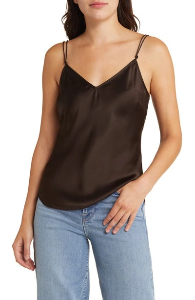 Frame V-neck Silk Top In Dark Brown