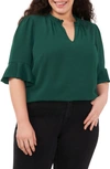 Cece Split Neck Blouse In Alpine Green