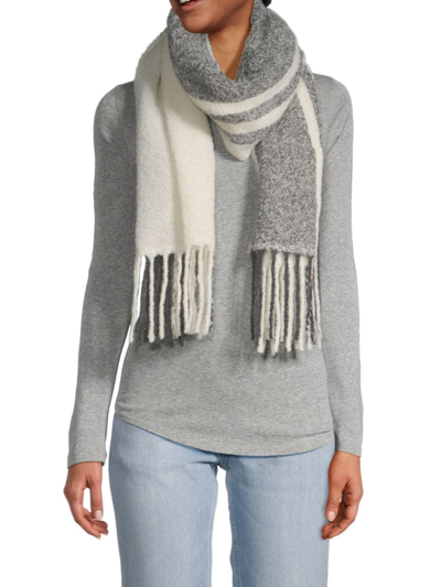 Saks Fifth Avenue Women's Collection Oversized Striped Fuzzy Scarf In Titanium