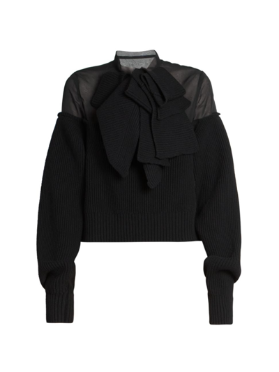 Sacai Women's Chiffon Mix Media Sweater In Black