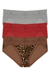 Natori Bliss Perfection 3-pack Bikini Briefs In Grey/ Red/ Brown