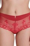 Simone Perele Saga Lace-embroidered Stretch-mesh Briefs In Lipstick