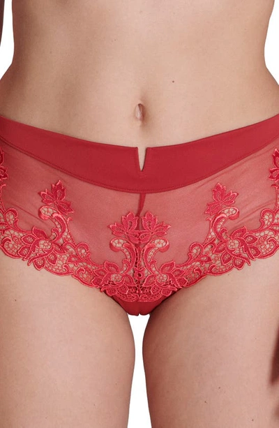 Simone Perele Saga Lace-embroidered Stretch-mesh Briefs In Lipstick