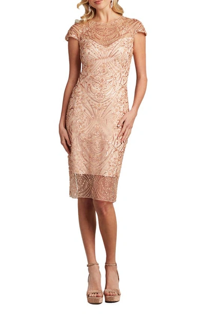 Tadashi Shoji Beaded Sweetheart Illusion Midi Dress In Pale Pink