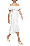 Reformation Baela Ruffle Off The Shoulder Linen Dress In White