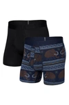 Saxx Assorted 2-pack Droptemp™ Cooling Cotton Performance Boxer Briefs In Woolly Mammoth/ Black