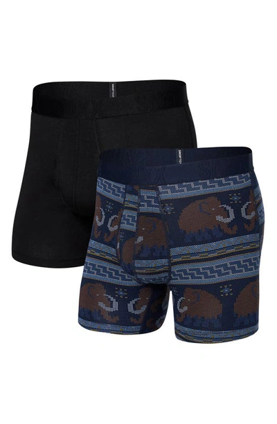 Saxx Assorted 2-pack Droptemp™ Cooling Cotton Performance Boxer Briefs In Woolly Mammoth/ Black