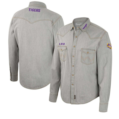 Colosseum X Wrangler Gray Lsu Tigers Cowboy Cut Western Full-snap Long Sleeve Shirt