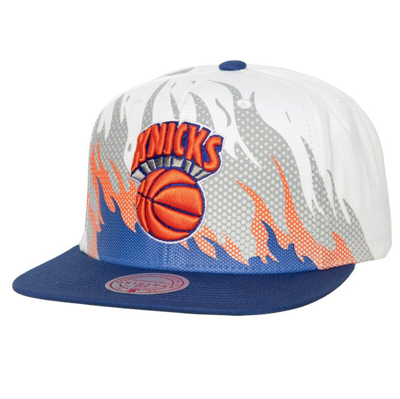 Mitchell & Ness Men's  White New York Knicks Hot Fire Snapback Hat