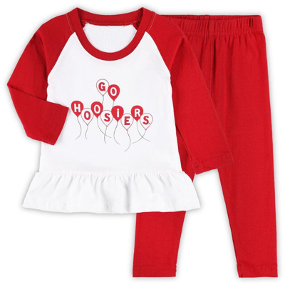 Wes & Willy Babies' Girls Infant  Crimson/white Indiana Hoosiers Balloon Raglan 3/4-sleeve T-shirt & Leggings In Crimson,white
