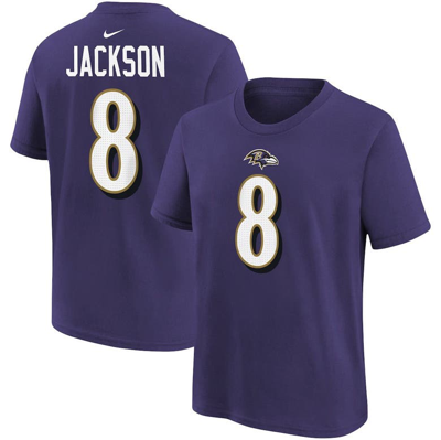 Nike Kids' Youth  Lamar Jackson Purple Baltimore Ravens Player Name & Number T-shirt