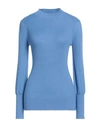 Max & Co . Woman Turtleneck Azure Size L Cotton, Cashmere, Polyamide In Blue