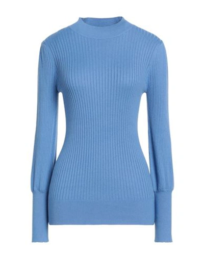 Max & Co . Woman Turtleneck Azure Size L Cotton, Cashmere, Polyamide In Blue