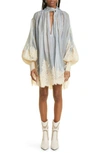 zimmermann lyrical lace dress Zimmermann Lyrical Lace Edge Long Sleeve Linen & Silk Dress In Blue/ Cream  Stripe - 55% Off