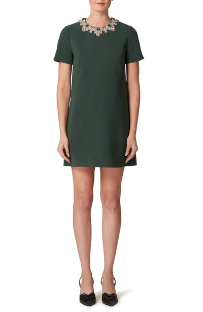 Carolina Herrera Embellished-neck Mini Shift Dress In Green