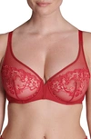 Simone Perele Saga Sheer Underwire Plunge Bra In Lipstick