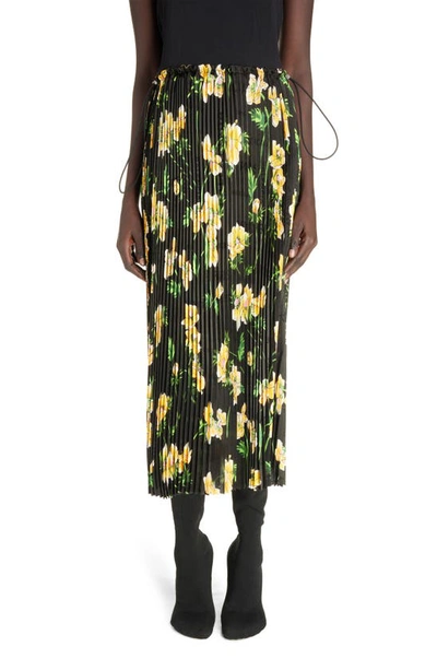 Balenciaga Pleated Floral Midi Skirt In New