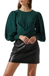 Astr Wrenley Balloon Sleeve Crop Top In Hunter Green