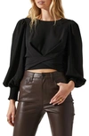 Astr Wrenley Balloon Sleeve Crop Top In Black