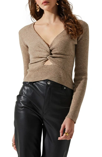 Astr Rylee Twist Front Rib Sweater In Taupe