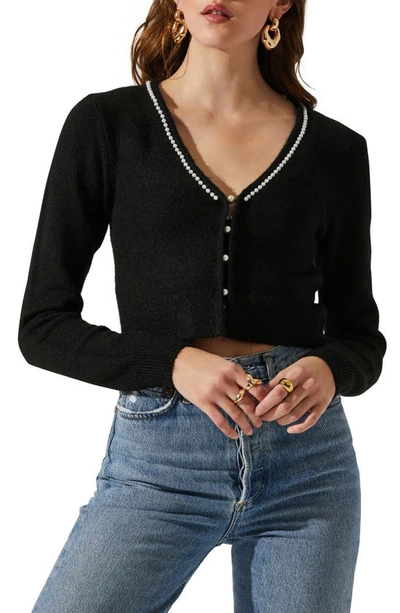 Astr Melissa Imitation Pearl Trim Cardigan In Black
