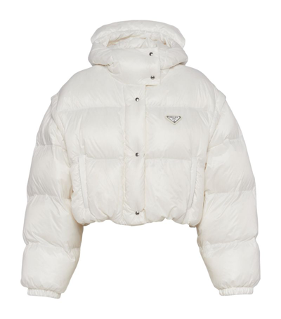 Prada Re-nylon Convertible Cropped Down Jacket In White