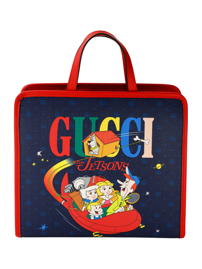 Gucci Kids' Top Handle Tote Bag W/ Jetsons Print In Blu Marino