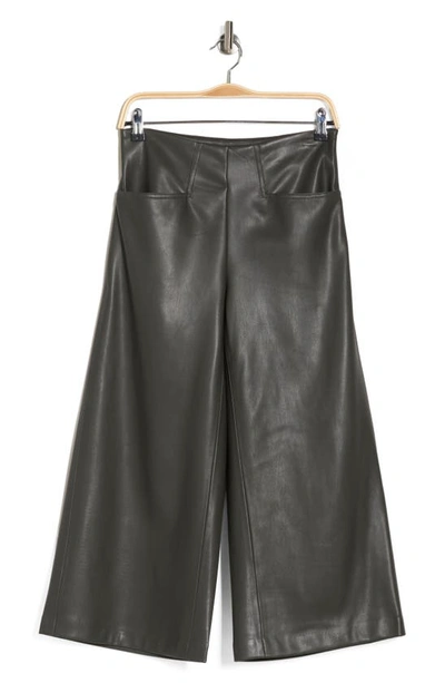 T Tahari Crop Wide Leg Faux Leather Pants In Olive
