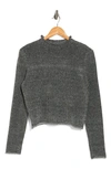 Cotton Emporium Rolled Mock Neck Crop Sweater In Black