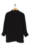 Adrianna Papell Long Sleeve Button-up Tunic Shirt In Black