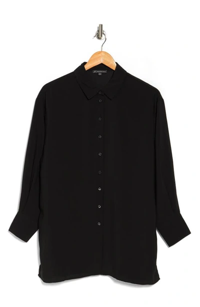 Adrianna Papell Long Sleeve Button-up Tunic Shirt In Black