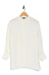 Adrianna Papell Long Sleeve Button-up Tunic Shirt In Ivory