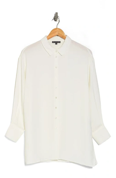 Adrianna Papell Long Sleeve Button-up Tunic Shirt In Ivory