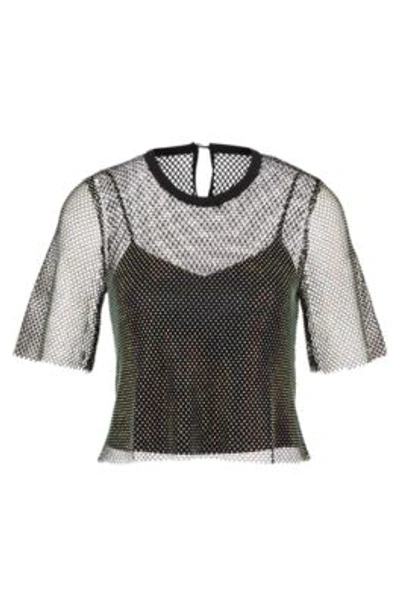 Hugo Boss Regular-fit Blouse In Sparkling Mesh With Crystal Details In Black