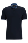 Hugo Boss Mercerized-cotton Polo Shirt With Contrast Tipping In Dark Blue