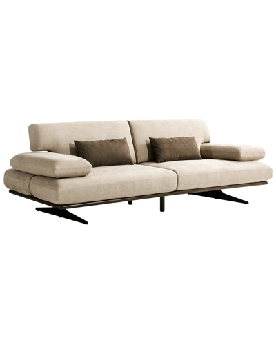 Pasargad Home Delano Beige Faux Suede Sofa With Sliding Backrest And Armrest