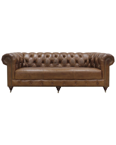 Pasargad Home Paris Club Tufted Genuine Leather Chesterfield Sofa In Brown