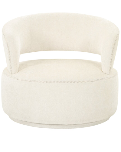 Pasargad Home Piagia Upholstered Swivel Base Barrel Chair In White