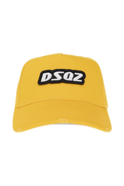 Dsquared2 Logo-embroidered Distressed Baseball Cap In Yellow