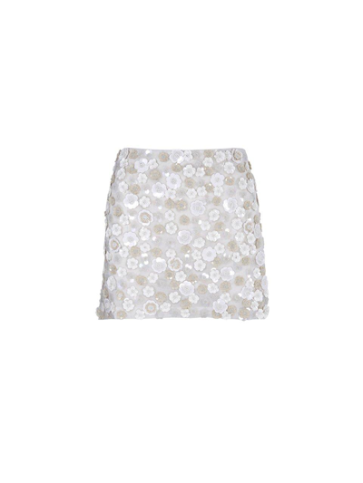 P.a.r.o.s.h Sequin-embellished Straight Hem Mini Skirt In Cream