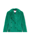 Stand Studio Zenni Double-breasted Faux Fur Coat In Jade Green