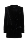 Alberta Ferretti Padded Shoulders Structured Velvet Blazer In Nero