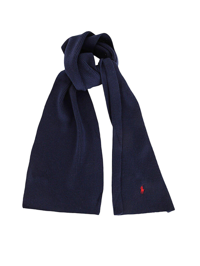 Polo Ralph Lauren Logo Embroidered Knitted Scarf In Blu