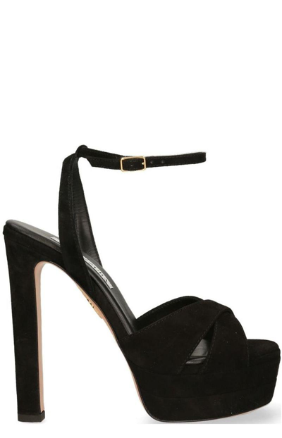 Aquazzura Crossover Strap Platform Sandals In Black