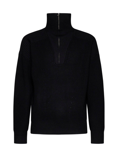 Isabel Marant High-neck Half-zip Merino Wool Jumper In Black