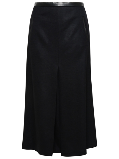 Saint Laurent Pleat-detail Wool-blend Midi Skirt In Black