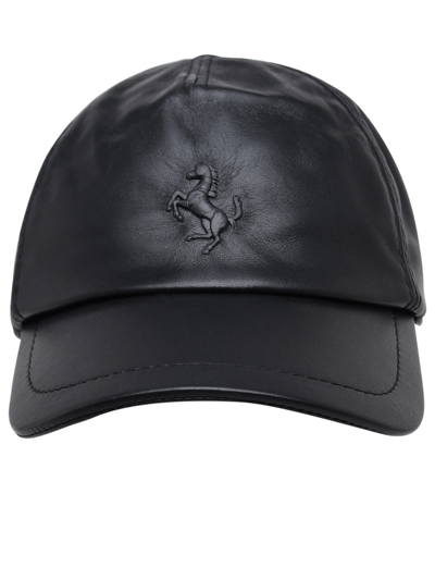 Ferrari Embossed-logo Leather Cap In Black