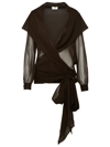 Saint Laurent Hooded Organic Silk Blouse In Brown