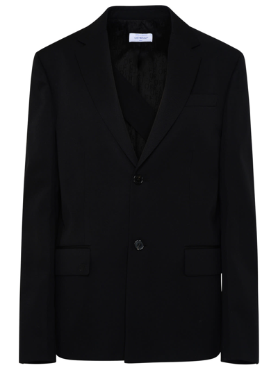 Off-white Slogan-print Virgin Wool Blazer In Black