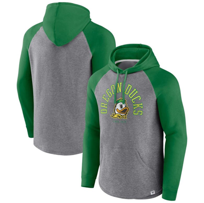 Fanatics Branded Green/heather Gray Oregon Ducks Wrap Up Raglan Pullover Hoodie In Green,heather Gray